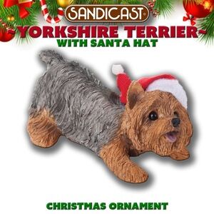 Sandicast YORKSHIRE TERRIER with Santa Hat
Christmas Ornament